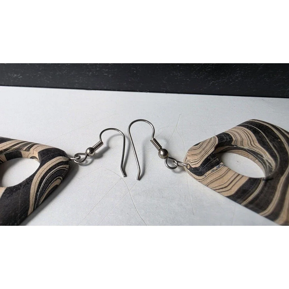 Bohemian Wooden Triangular Shaped Dangling Earrings Vintage